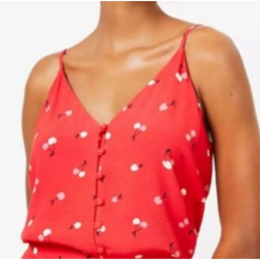LOFT Red Cherry Print Button Down Tank Top Size Extra Small